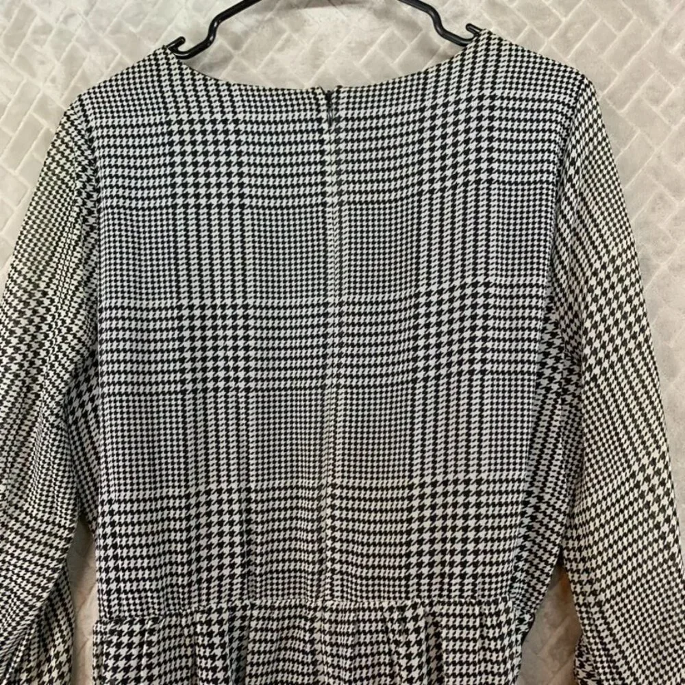 Calvin Klein Womens M Mini Dress Black White Houndstooth Long Sleeve with Belt - Picture 15 of 16